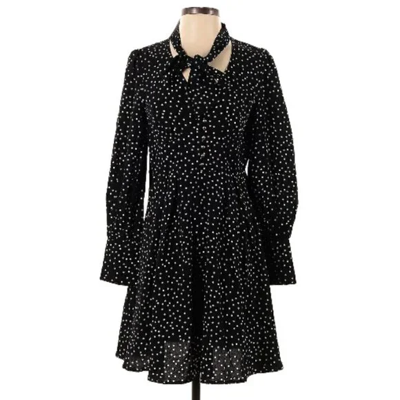 CISTAR M Black White Polka Dot Bow Tie Dress Large - Picture 1 of 8